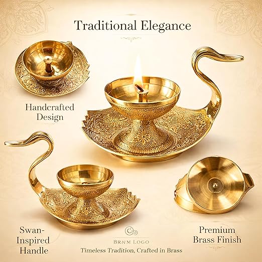Brass Swan Diya | Handcrafted Hamsa Oil Lamp for Pooja, Aarti, Diwali & Home Mandir Decor