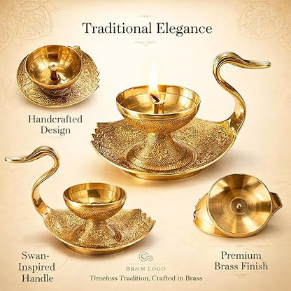 Brass Swan Diya | Handcrafted Hamsa Oil Lamp for Pooja, Aarti, Diwali & Home Mandir Decor