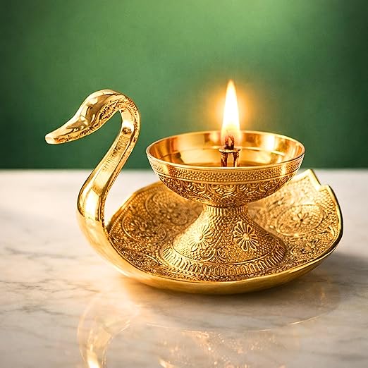 Brass Swan Diya | Handcrafted Hamsa Oil Lamp for Pooja, Aarti, Diwali & Home Mandir Decor