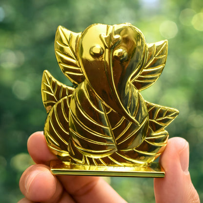 Golden Lord Ganesha Dashboard Idol for Car Home Mandir Office Decor Gift