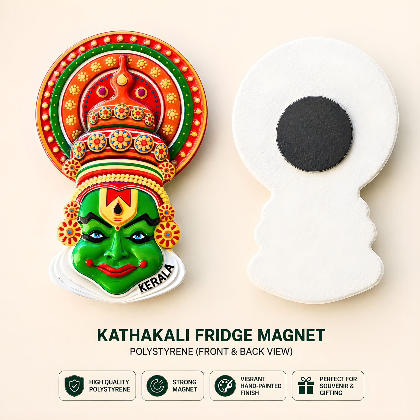 Kathakali Fridge Magnet | Kerala Souvenir Magnet, Polystyrene Decorative Refrigerator Magnet