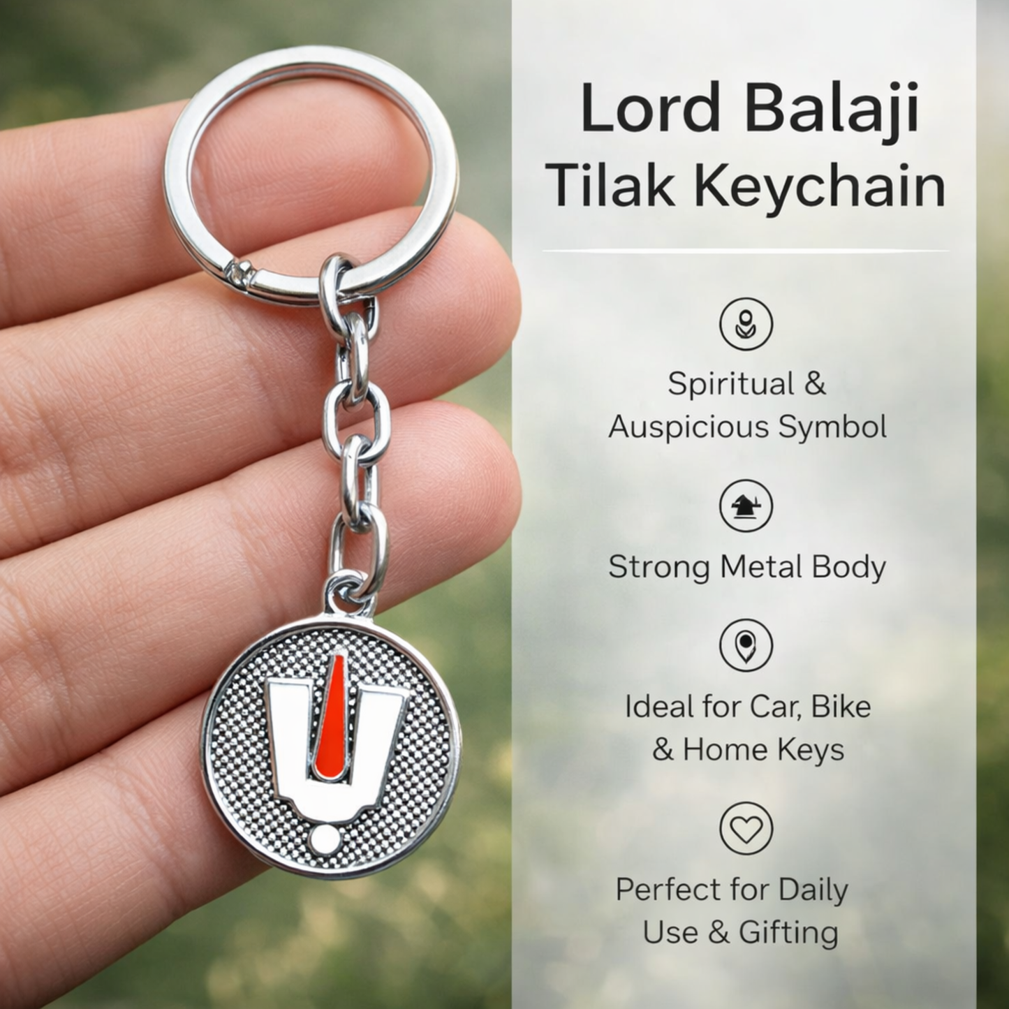 Tirupati Balaji Key Ring | Venkateswara Tilak Keychain | Devotional Gift