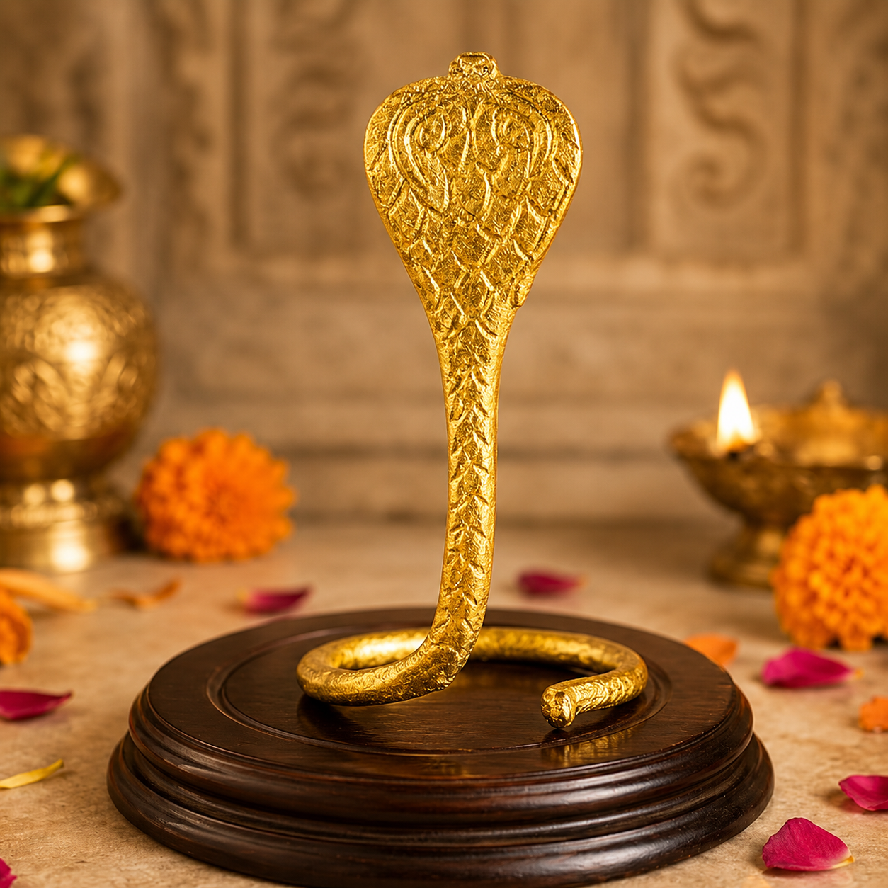 Brass Naag Devta Idol | Cobra Snake Statue for Shivling Puja | Hindu Mandir Decor
