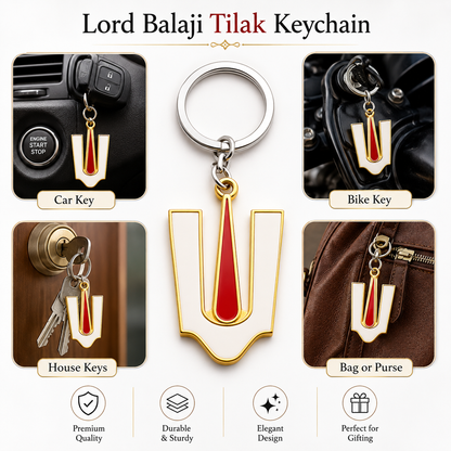 Lord Balaji Tilak Keychain | Tirupati Balaji Metal Key Ring | Hindu Spiritual Gift