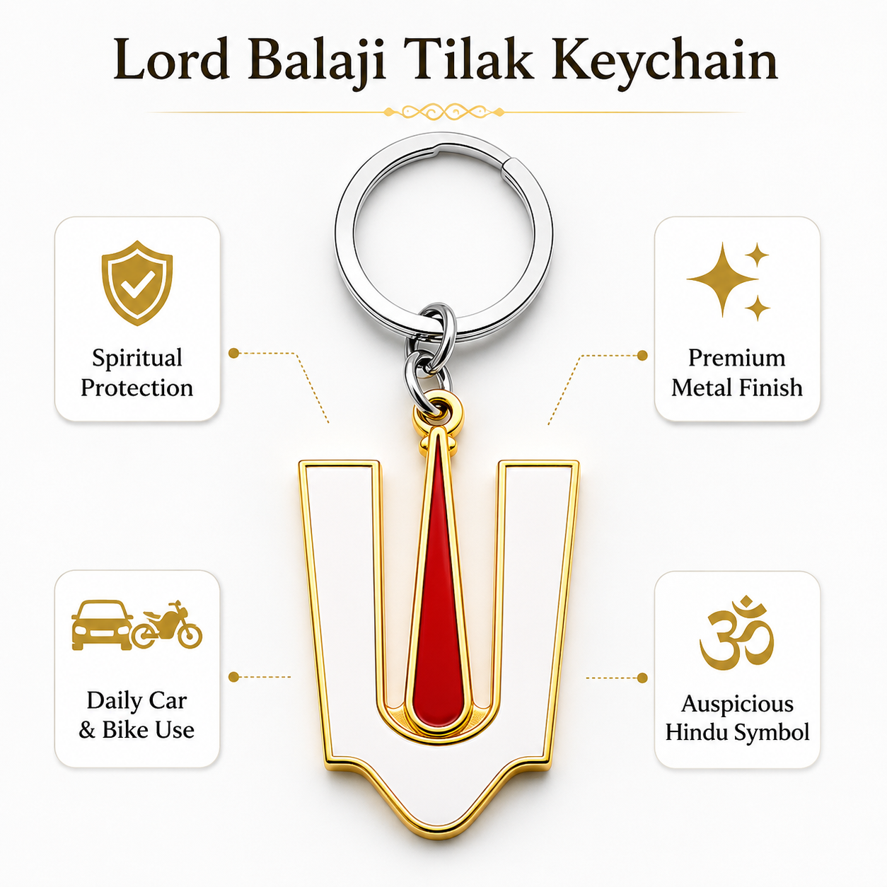 Lord Balaji Tilak Keychain | Tirupati Balaji Metal Key Ring | Hindu Spiritual Gift