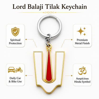 Lord Balaji Tilak Keychain | Tirupati Balaji Metal Key Ring | Hindu Spiritual Gift