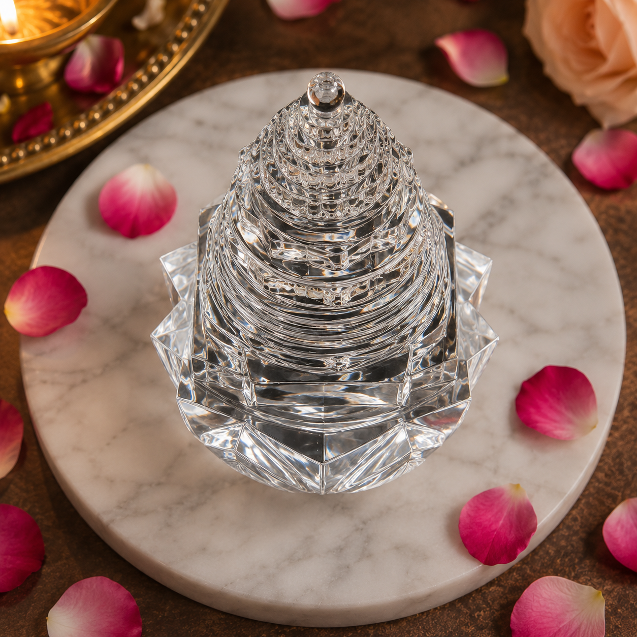 Lotus Shree Yantra – Natural Crystal Sri Chakra Meru Yantra for Puja, Vastu, Meditation & Spiritual Décor