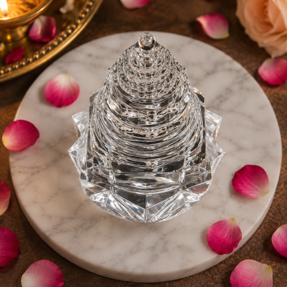 Lotus Shree Yantra – Natural Crystal Sri Chakra Meru Yantra for Puja, Vastu, Meditation & Spiritual Décor