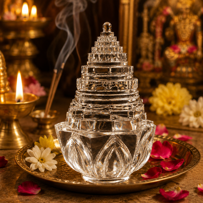 Lotus Shree Yantra – Natural Crystal Sri Chakra Meru Yantra for Puja, Vastu, Meditation & Spiritual Décor
