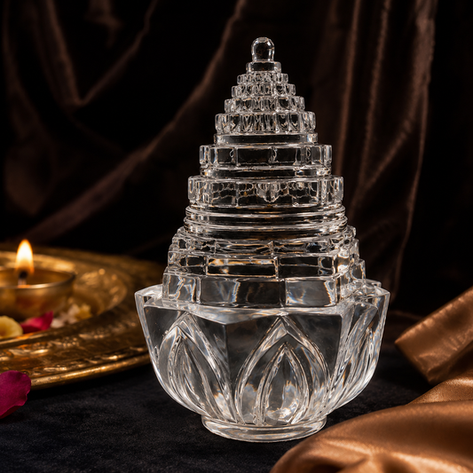 Lotus Shree Yantra – Natural Crystal Sri Chakra Meru Yantra for Puja, Vastu, Meditation & Spiritual Décor