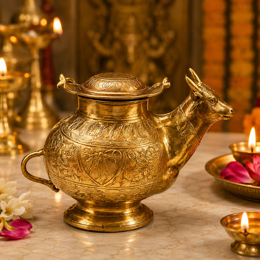Brass Gomukh Shringi Pot | Cow Shaped Abhishek Kalash for Shivling Jal Dhara