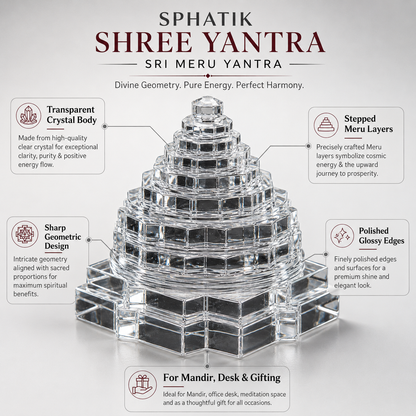 Sphatik Shree Yantra | Premium Crystal Sri Chakra Meru Yantra for Home Mandir, Vastu, Meditation & Spiritual Décor | Available in 5/10/15/20 Kg