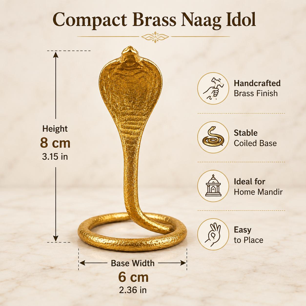 Brass Naag Devta Idol | Cobra Snake Statue for Shivling Puja | Hindu Mandir Decor