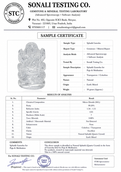 Sphatik Ganesh Idol Crystal Ganesha Murti for Puja Mandir Decor Spiritual Blessings Home