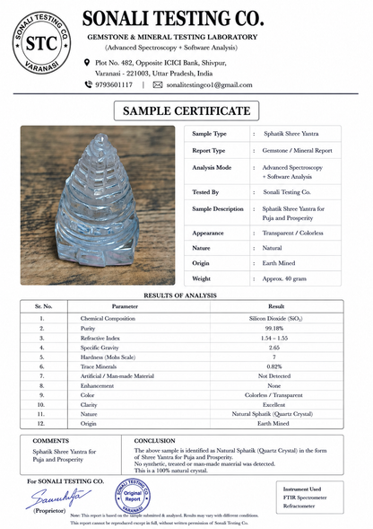 Sphatik Shree Yantra Crystal Meru for Puja Vastu Meditation Home Temple Decor