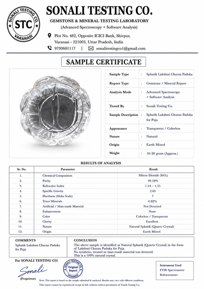 Sphatik Lakshmi Charan Paduka Crystal Footprints for Puja Mandir Worship Spiritual Blessings Decor