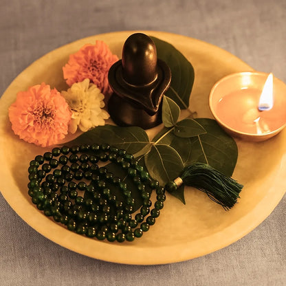 Green Crystal Japa Mala 108 Beads for Meditation Prayer Puja and Mantra Chanting